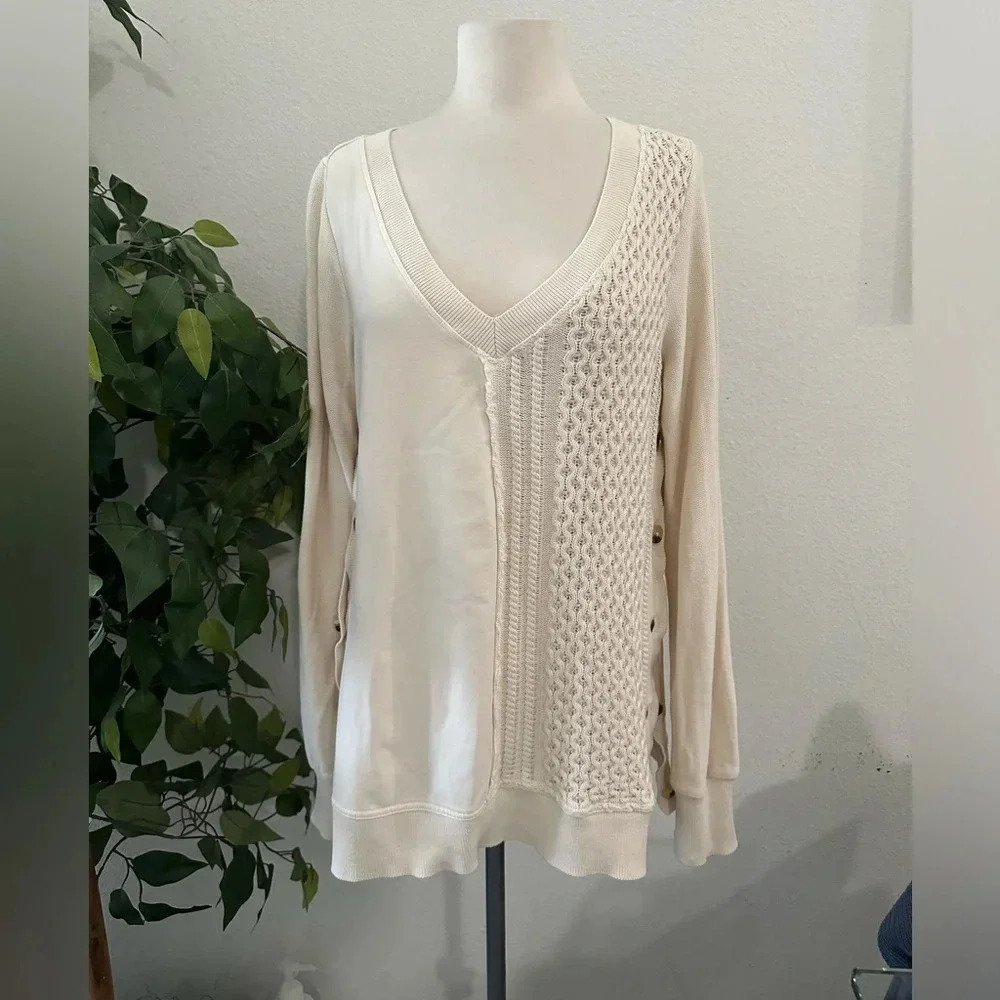 Anthropology button details sweater Sz S oversized neutral cozy